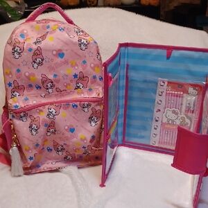 Pink My Melody Adult Backpack and HELLO Kitty Stationery Set